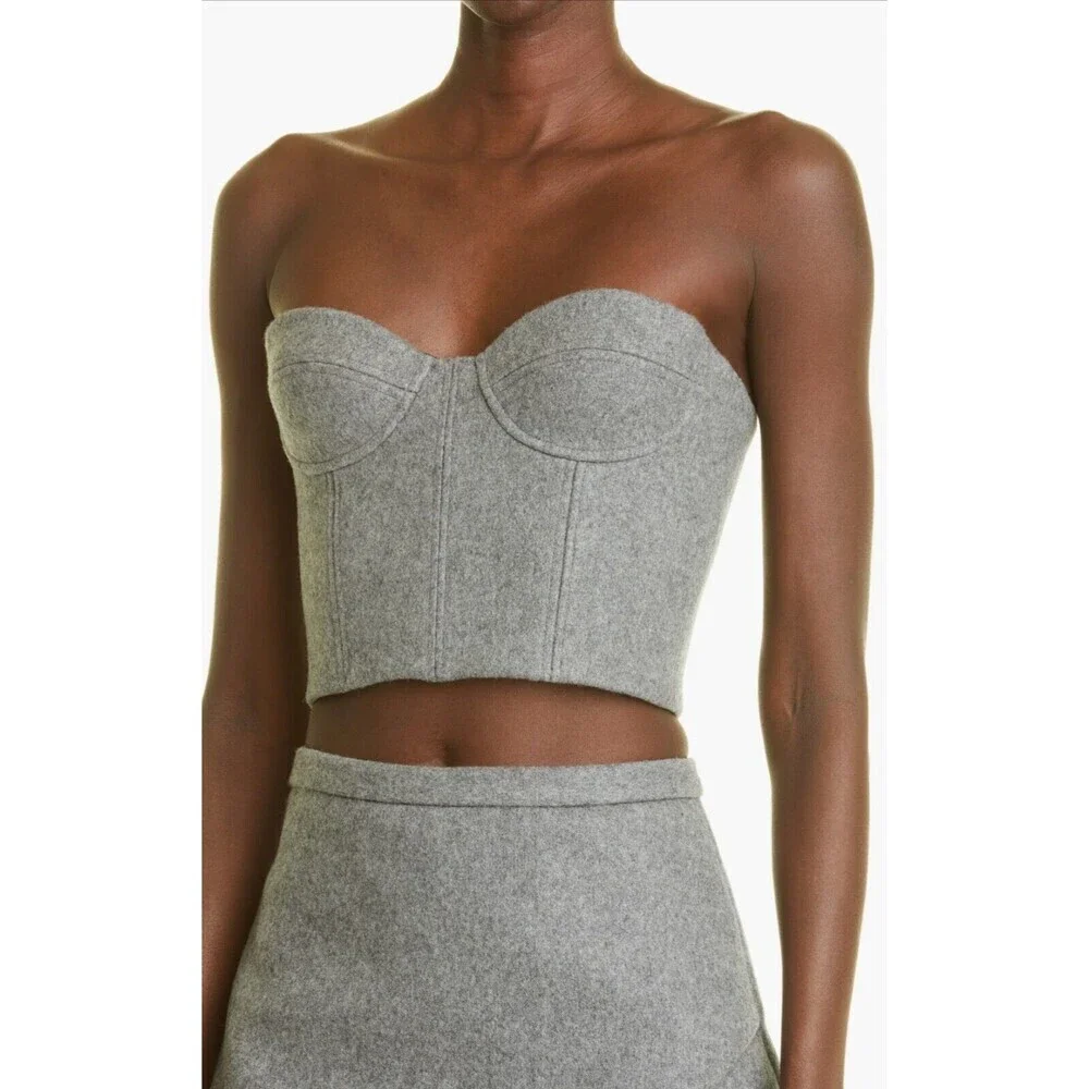 $525 LaQuan Smith Boiled Wool Bustier Top Heather Gray Size Medium NWT - Picture 2 of 10